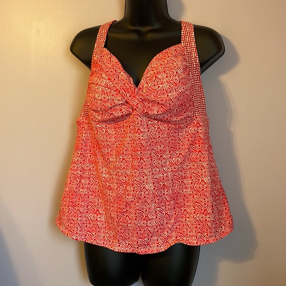 LOFT Other - Ann Taylor Loft Red Pink Geometric Print Design Tankini Halter Top size XL